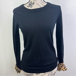 J.crew Scoop neck size XS Black Long Sleeve Top with‎ Leopard Cuffs top